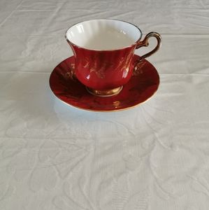 Sutherland Maroon Red Gold Leaf Teacup & Saucer